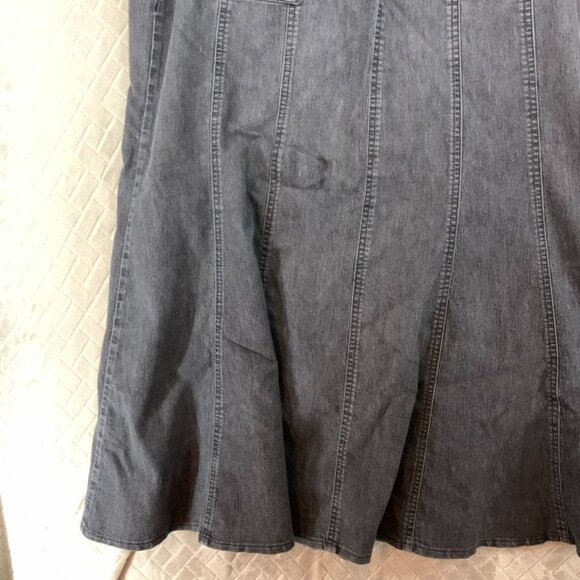 Larry Levine Women 10 Denim Midi Skirt Faded Black Flare Western Coastal Cowgirl - Picture 14 of 16